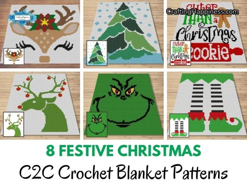 FB POSTER - 8 Festive Christmas C2C Crochet Blanket Patterns - Crafting Happiness