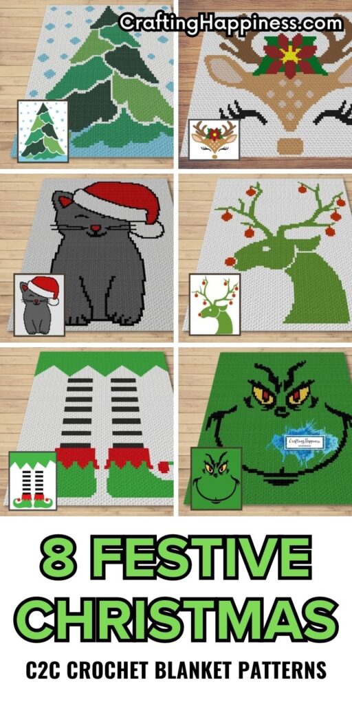PIN 1 - 8 Festive Christmas C2C Crochet Blanket Patterns - Crafting Happiness
