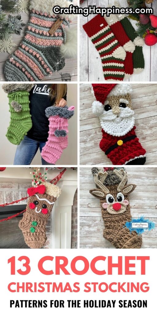 PIN 1 - 13 Crochet Christmas Stocking Patterns For The Holiday Season - Crafting Happiness