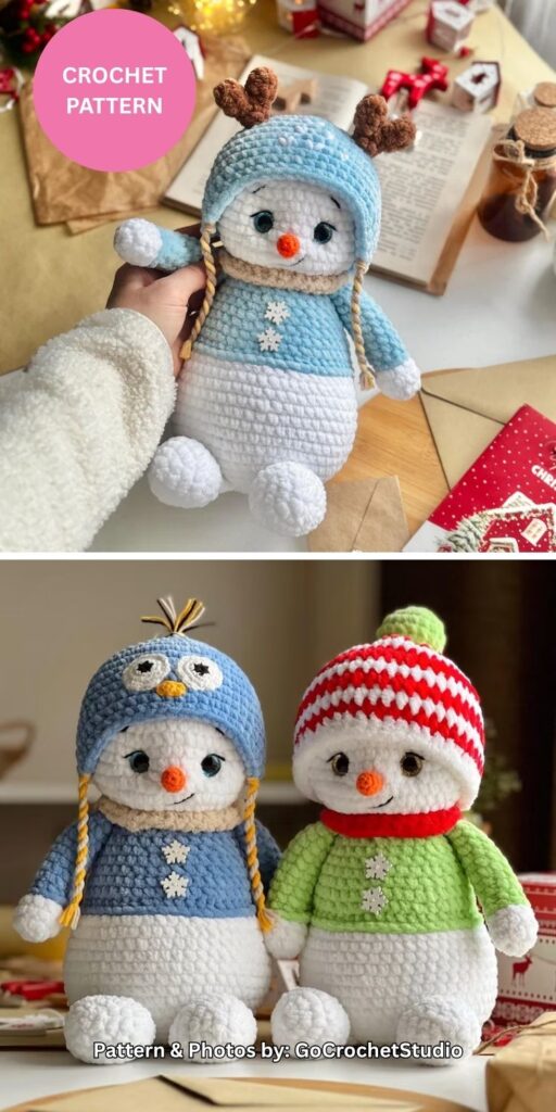 Snowman and 4 hats - 14 Amigurumi Crochet Winter Snowman Patterns For Christmas Gifts