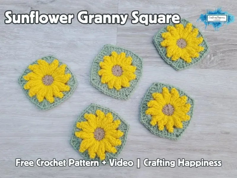 BLOG PREVIEW POSTER - Sunflower Granny Square - Crafting Happiness