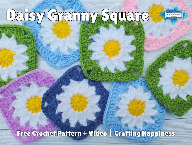 BLOG PREVIEW POSTER - Daisy Granny Square - Crafting Happiness