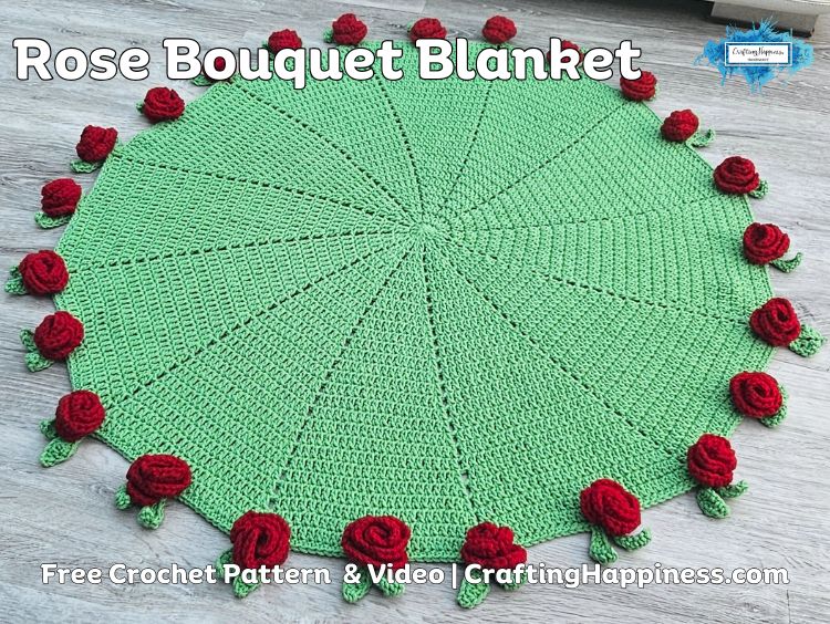 FB POSTER - Rose Bouquet Blanket - Crochet Blanket Pattern - Crafting Happiness
