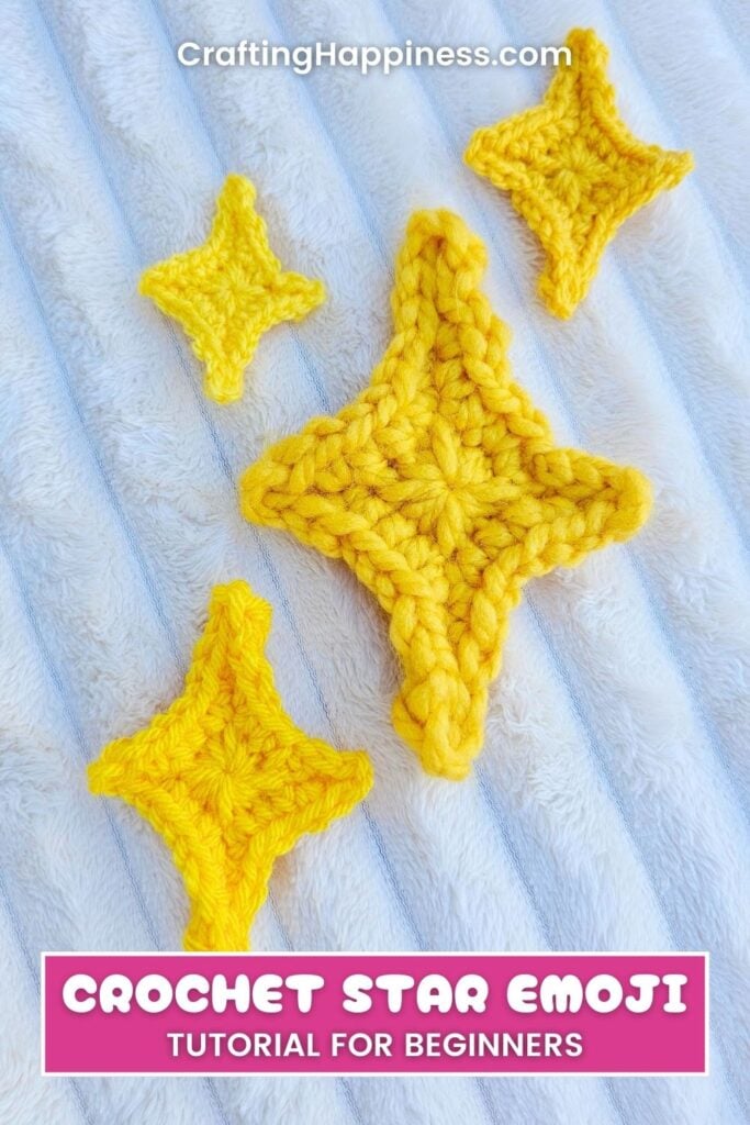 🔵 BLOG 5 - Crochet 4-Arm Star Emoji Applique - Crochet Pattern by Crafting Happiness