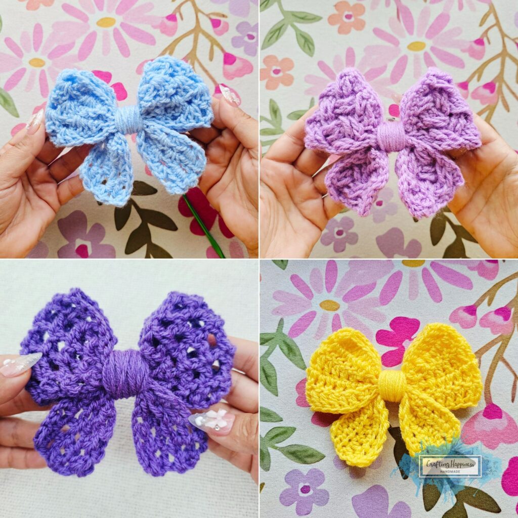 Crochet One Piece Bow Pattern (4 designs)