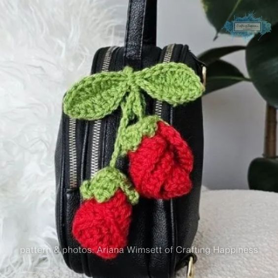 Crochet Rose Bag Charm - Crafting Happiness