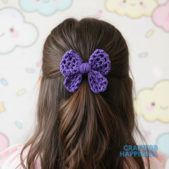 Free Crochet Mesh Bow Hairtie Pattern - Crafting Happiness