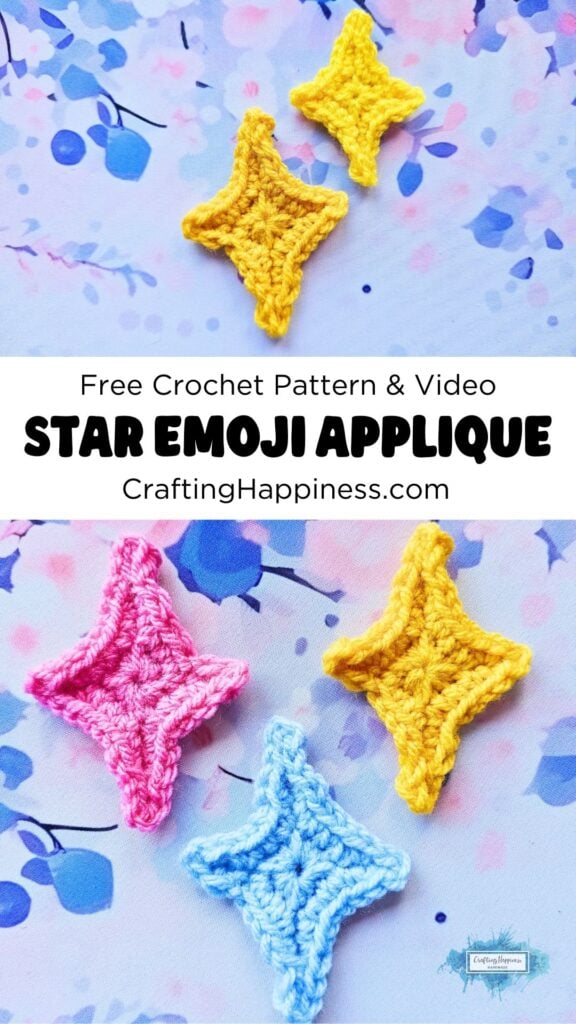 MAIN PIN 1 - Crochet 4-Arm Star Emoji Applique - CraftingHappiness