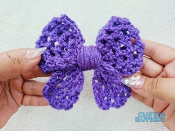 WIP PHOTO 2 - Crochet Mesh Bow Rows Finished - Crafting Happiness